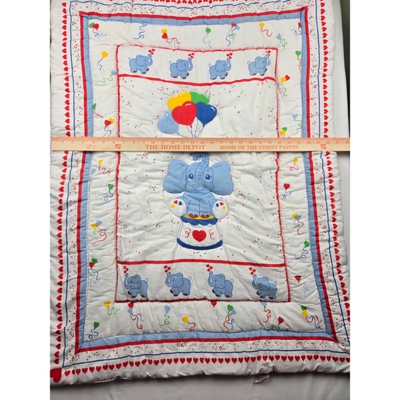 Vintage Red Calliope Little Bedding Elephant Balloon Baby Quilt Crib Nursery USA